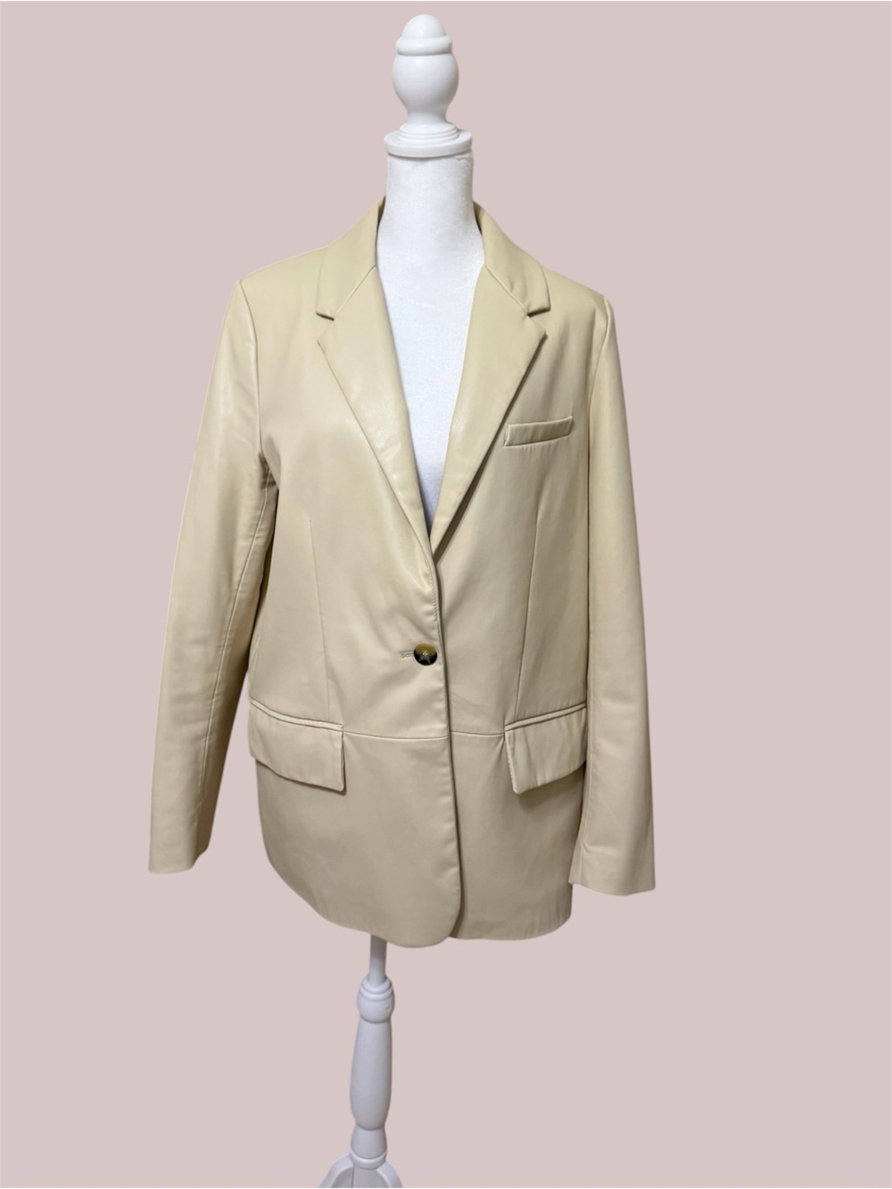 Zara Beige Faux Leather Blazer